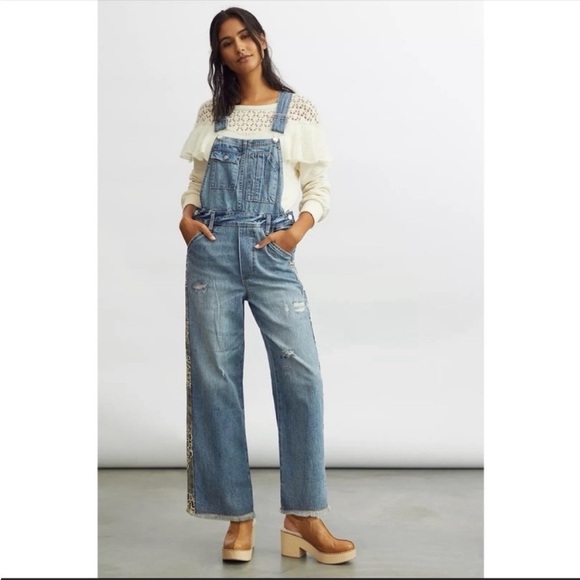 ANTHROPOLOGIE Overalls Jean Button Distressed Relaxed Fits Blue Pilcro 26 NWT - Picture 6 of 8